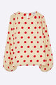 Phoebe Bluse  in beigenem Tencel mit roten Polka dots für Kinder